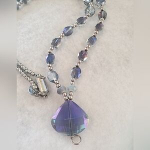 Lanyard Silver and Purple Beaded Necklace 32“ magnetic clasp